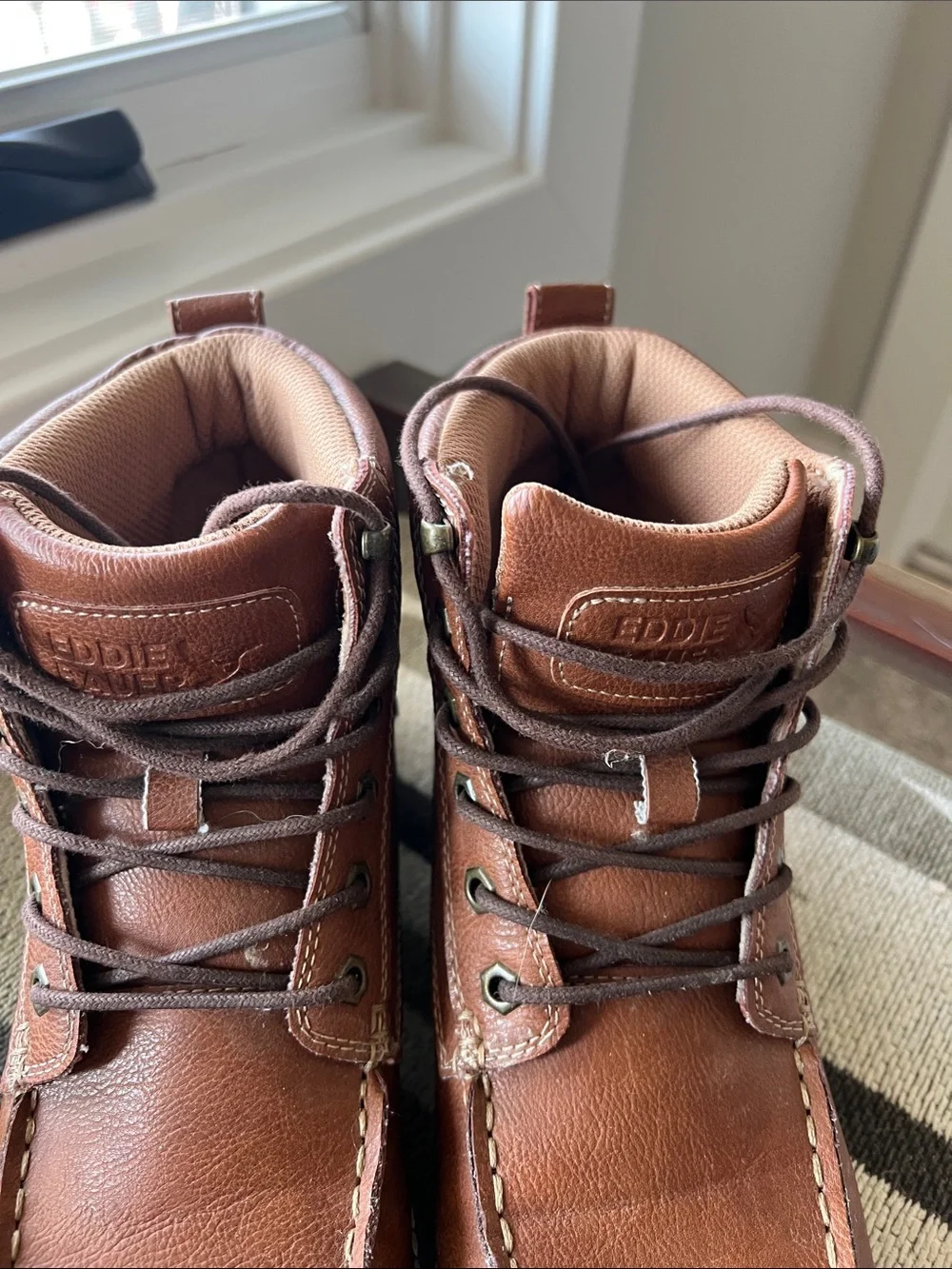 Eddie Bauer Men's Brown Leather Moc Toe Work Boots